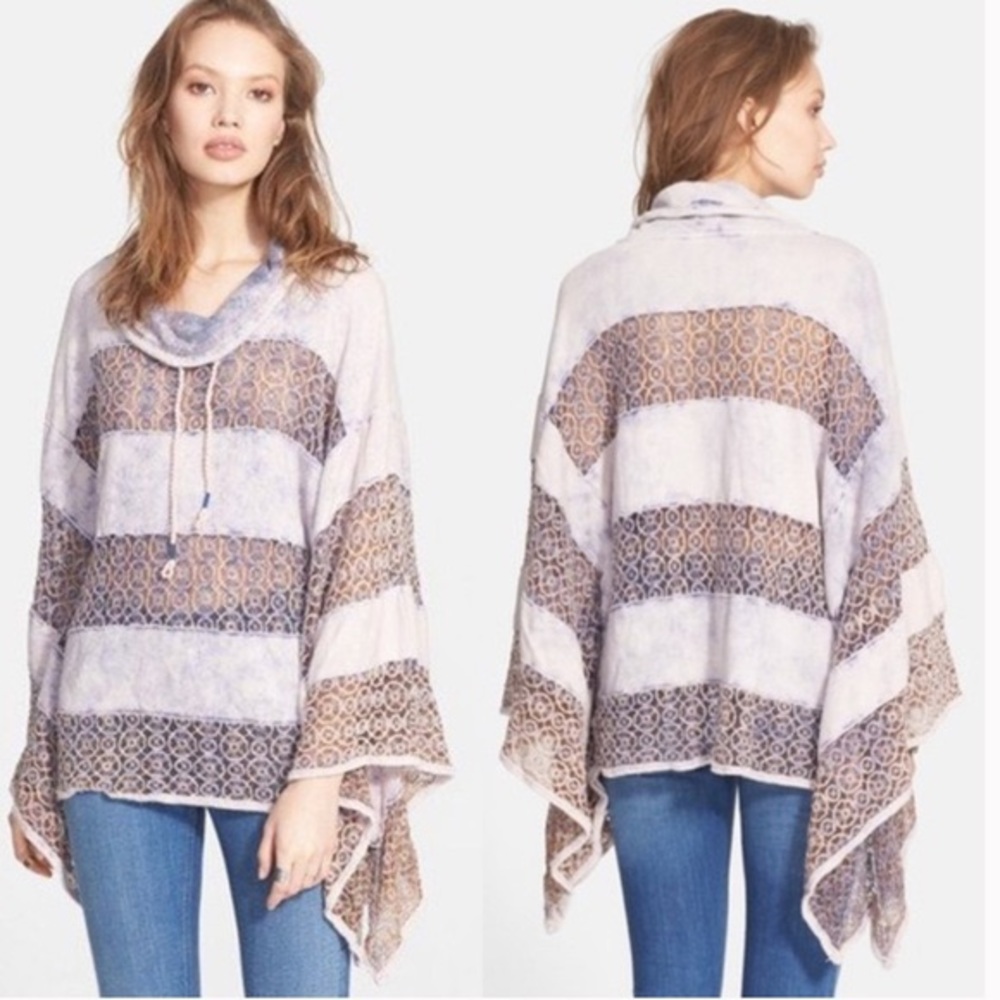Free people mama crocheted purple tie die lace panel terry poncho - Picture 2 of 13